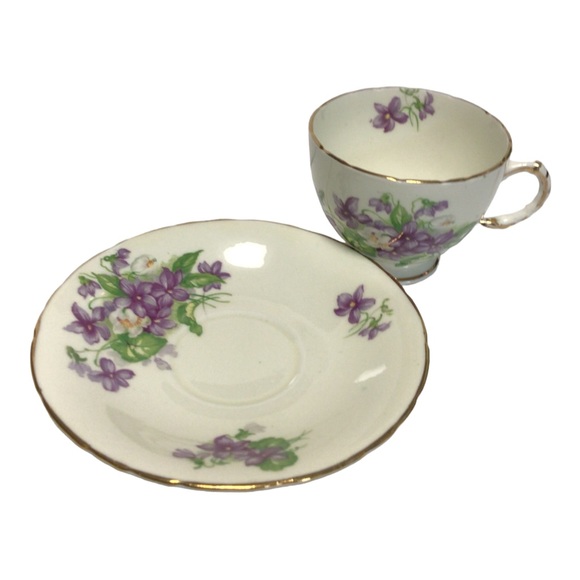 Vintage HM (Lion) SUTHERLAND Bone China Purple Lilac Floral Tea Cup & Saucer - Picture 12 of 14